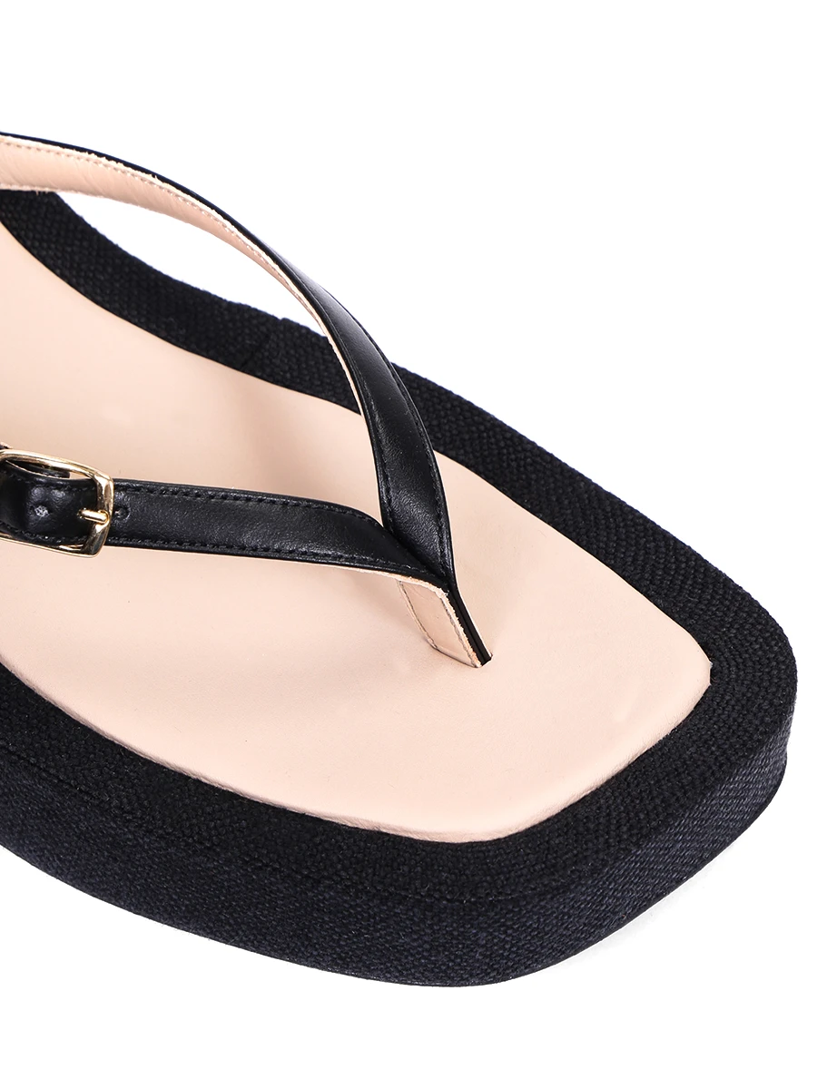 Шлепанцы из кожи и текстиля Les Tatanes Lin JACQUEMUS 211F004-211 401990 Черный  Фото 5