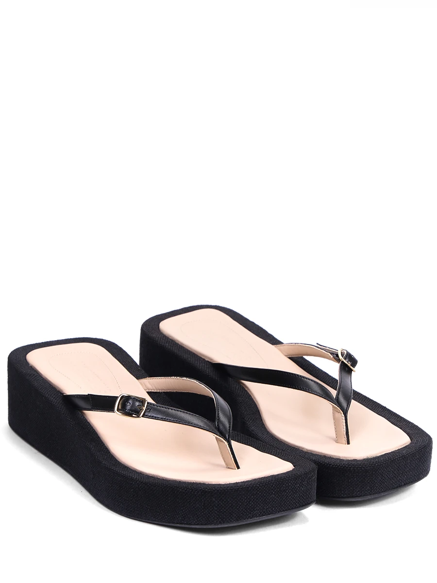 Шлепанцы из кожи и текстиля Les Tatanes Lin JACQUEMUS 211F004-211 401990 Черный  Фото 2