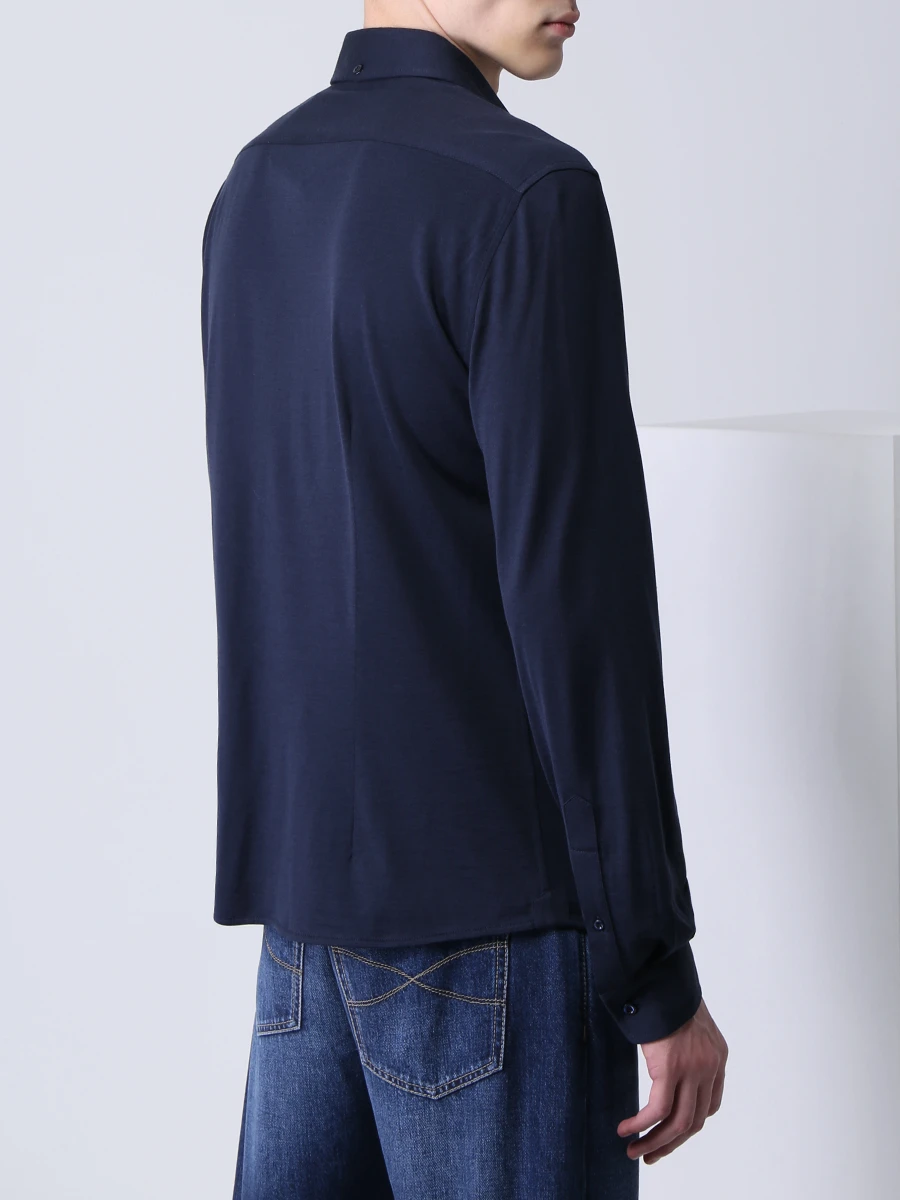 Рубашка Leisure Fit из шелка и хлопка BRUNELLO CUCINELLI MTS376699 C574 Синий  Фото 3