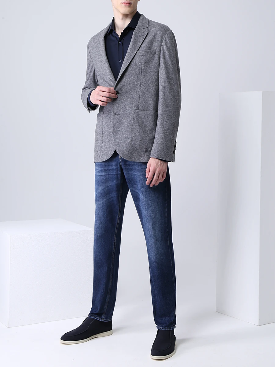Рубашка Leisure Fit из шелка и хлопка BRUNELLO CUCINELLI MTS376699 C574 Синий  Фото 2