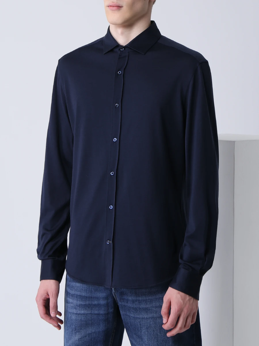 Рубашка Leisure Fit из шелка и хлопка BRUNELLO CUCINELLI MTS376699 C574 Синий  Фото 4