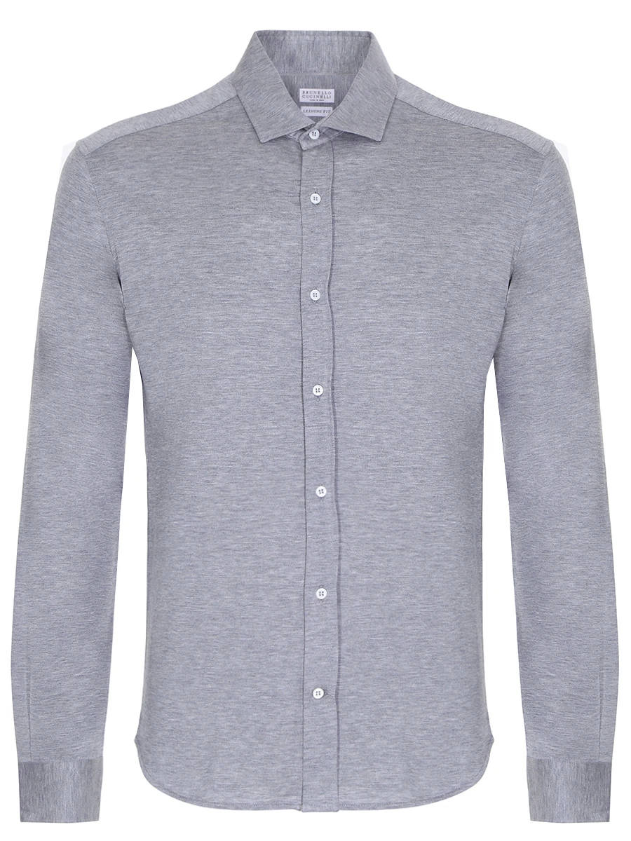 Рубашка Leisure Fit из шелка и хлопка BRUNELLO CUCINELLI MTS376699 C571, размер 46, цвет серый - фото 1