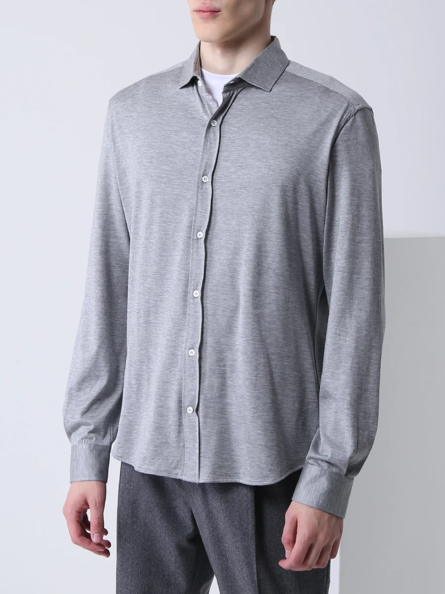 Рубашка Leisure Fit из шелка и хлопка BRUNELLO CUCINELLI MTS376699 C571, размер 46, цвет серый - фото 4