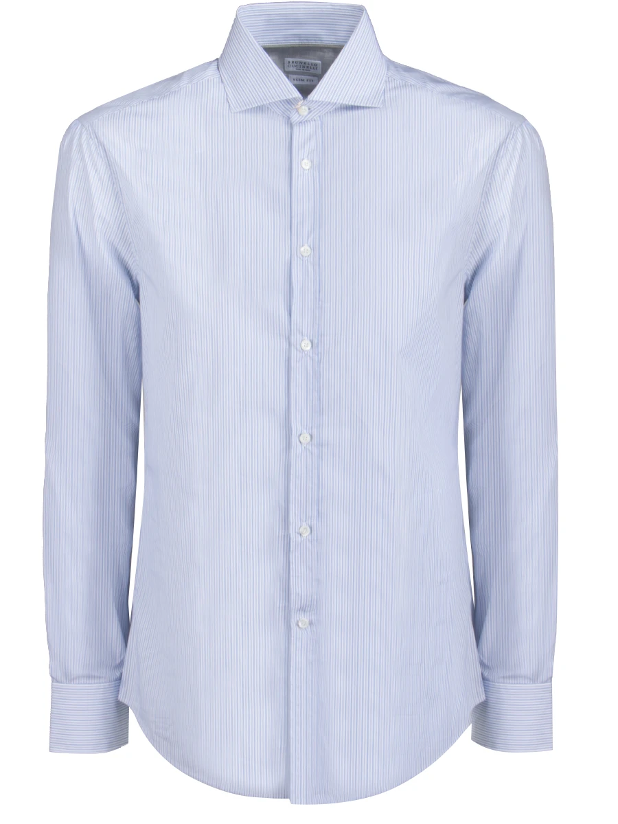 Хлопковая рубашка BRUNELLO CUCINELLI MD6501718/голубой/полоса, размер 48 MD6501718/голубой/полоса - фото 1