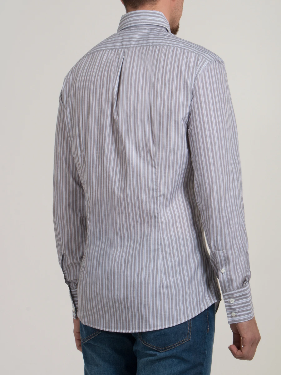 Хлопковая рубашка BRUNELLO CUCINELLI MD6471718 голубой,Коричневый, размер 52 - фото 3