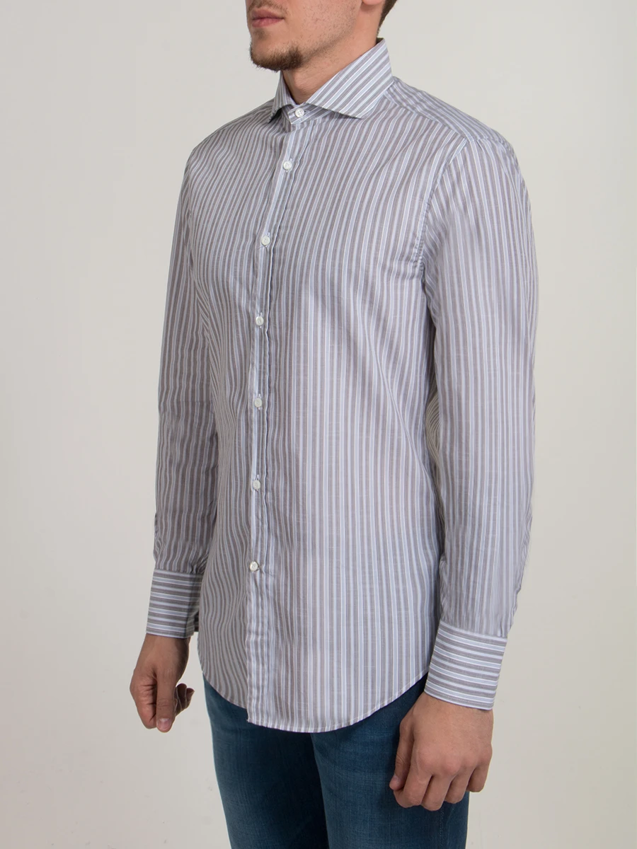 Хлопковая рубашка BRUNELLO CUCINELLI MD6471718 голубой,Коричневый, размер 52 - фото 2