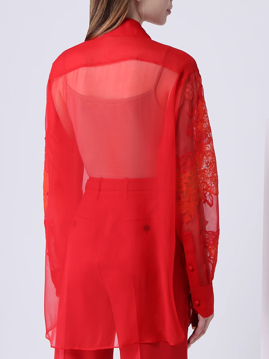 

Блуза шелковая с кружевом, Красный, WB3AB2K32UP BQ0