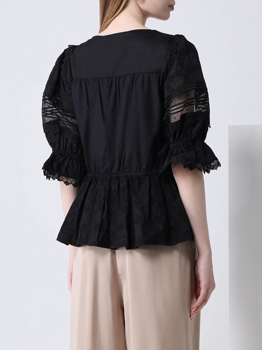 Блуза хлопковая SELF-PORTRAIT PF21-047T, размер 42, цвет черный - фото 3