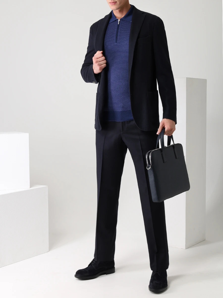 Поло из шерсти и шелка BERTOLO LUXURY MENSWEAR 901879/001826 0048 Синий  Фото 2