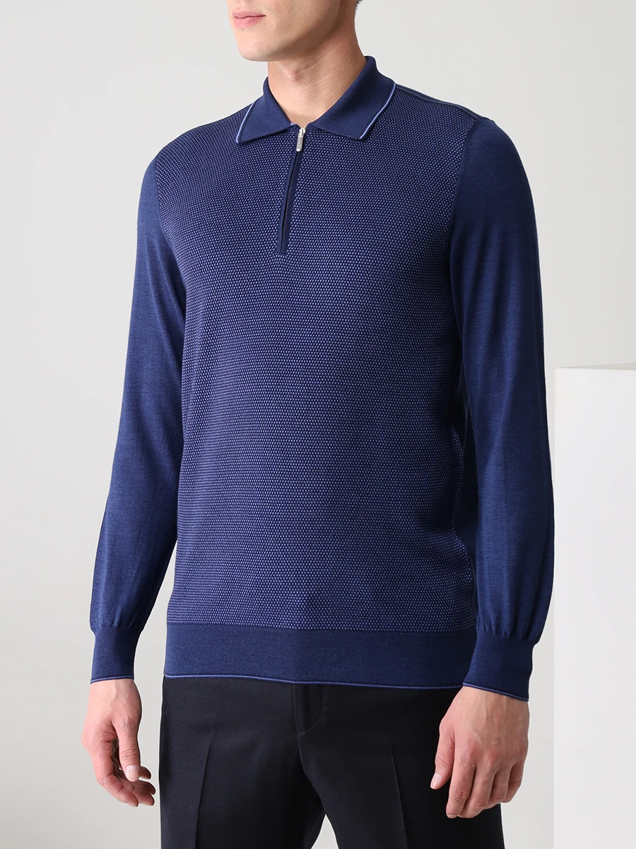 Поло из шерсти и шелка BERTOLO LUXURY MENSWEAR 901879/001826 0048 Синий  Фото 4