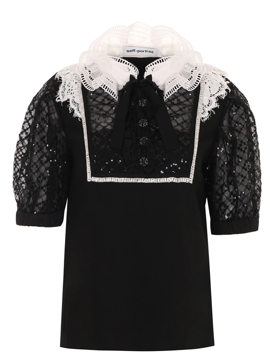 Блуза из вискозы SELF-PORTRAIT AW21-016TA, размер 40, цвет черный - фото 1