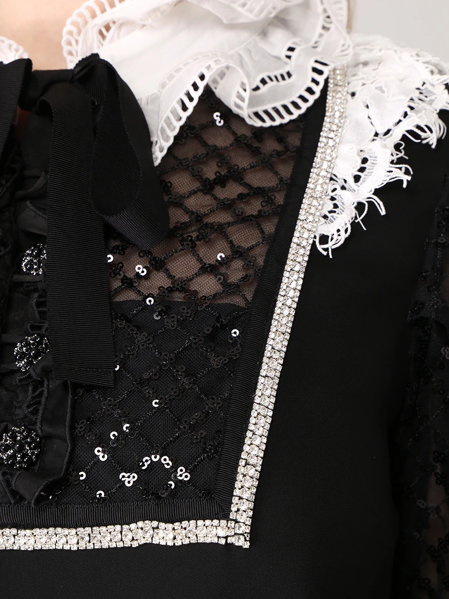 Блуза из вискозы SELF-PORTRAIT AW21-016TA, размер 40, цвет черный - фото 5
