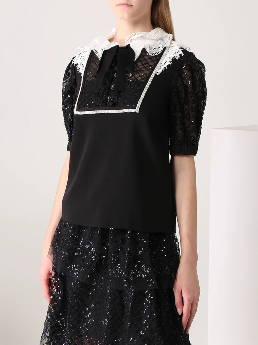 Блуза из вискозы SELF-PORTRAIT AW21-016TA, размер 40, цвет черный - фото 4