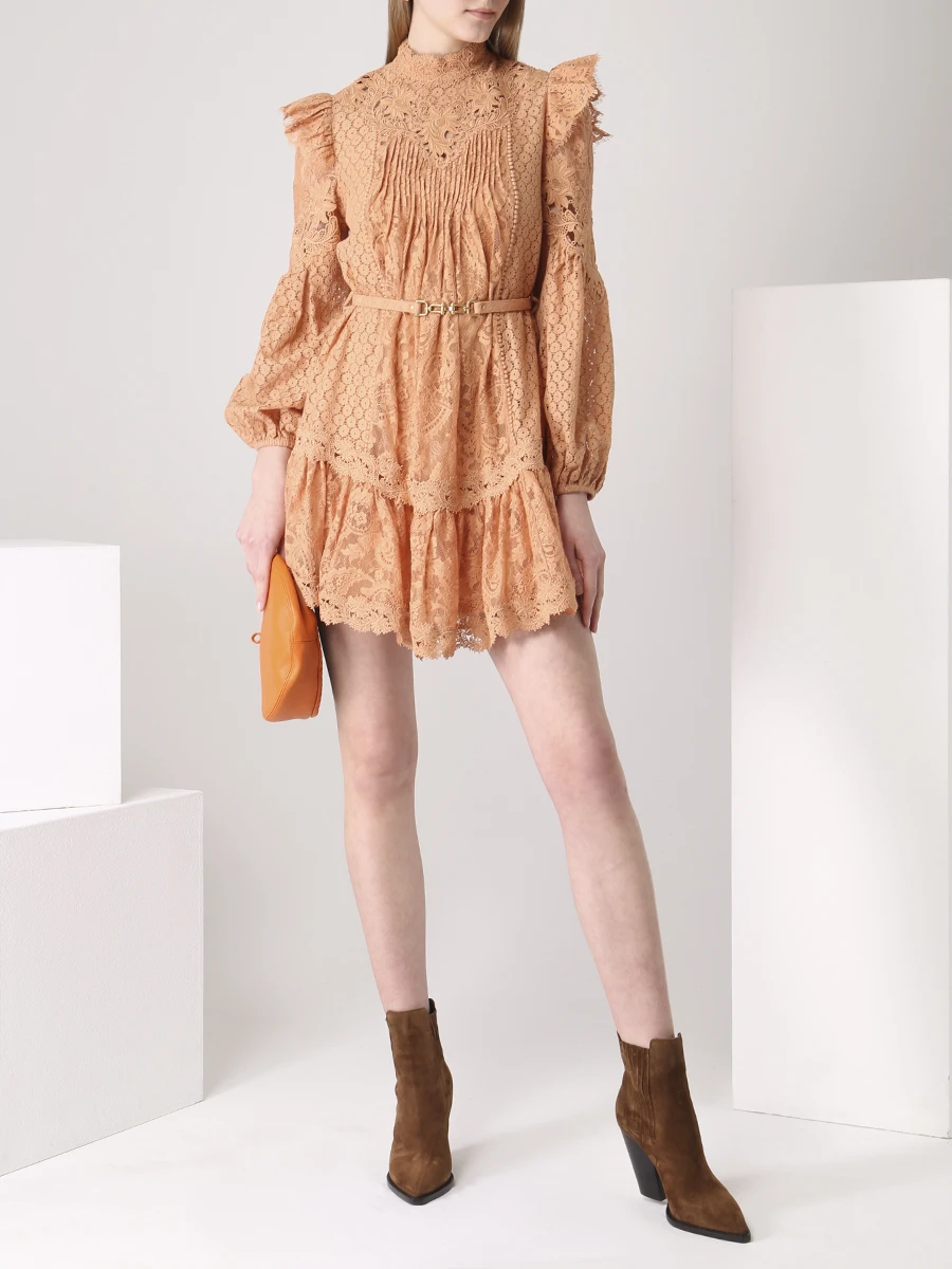 Платье с кружевом ZIMMERMANN 2162DCON/TAN Коричневый  Фото 2