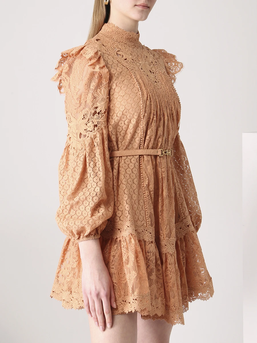 Платье с кружевом ZIMMERMANN 2162DCON/TAN Коричневый  Фото 4