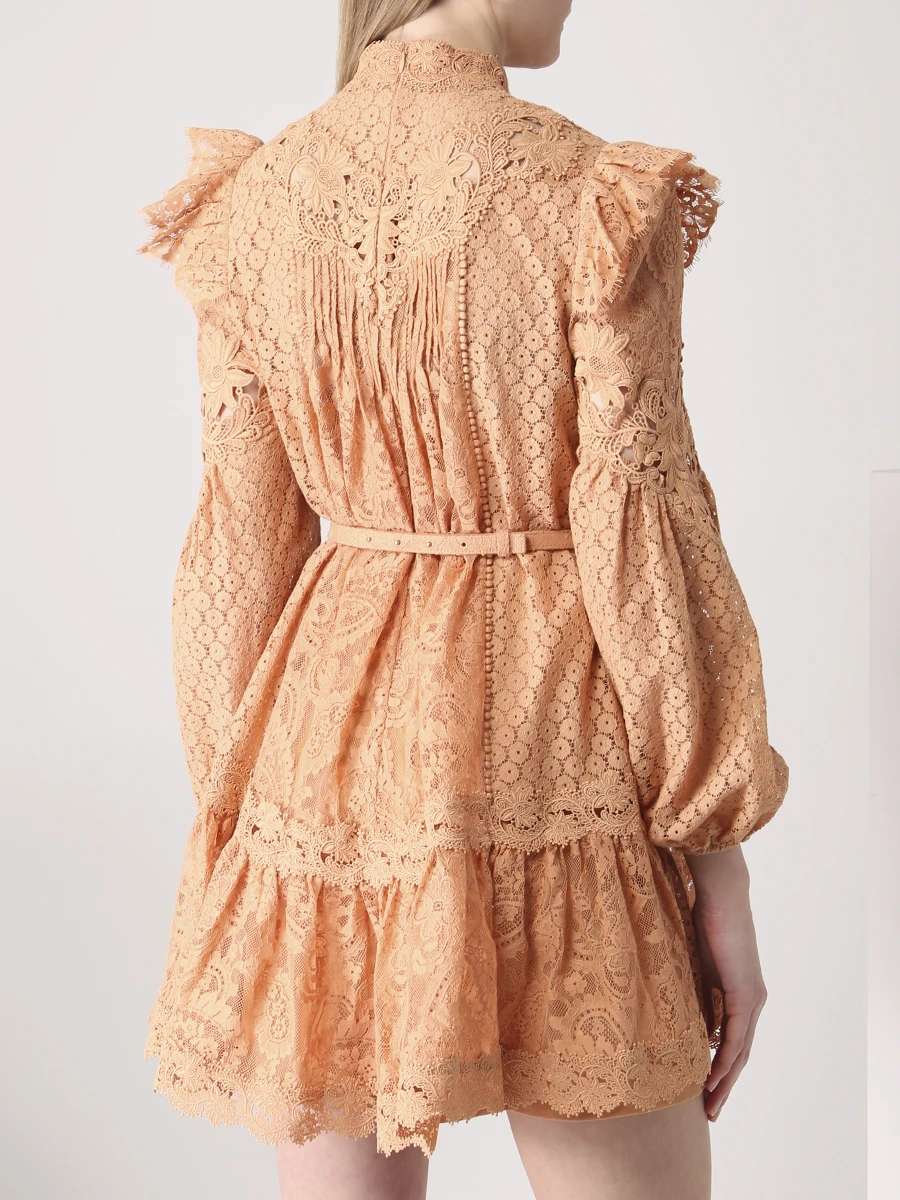 Платье с кружевом ZIMMERMANN 2162DCON/TAN Коричневый  Фото 3
