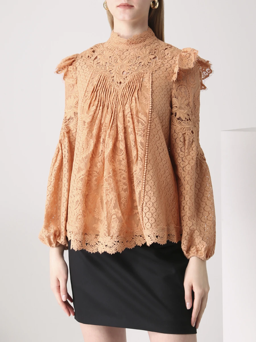 Блуза с кружевом ZIMMERMANN 2163TCON/TAN, размер 44, цвет коричневый 2163TCON/TAN - фото 4