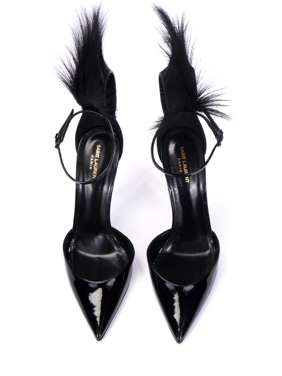 Кожаные туфли с мехом Jamie SAINT LAURENT 538079 0NPD0 1000 Черный  Фото 2