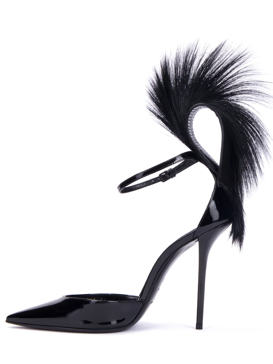 Кожаные туфли с мехом Jamie SAINT LAURENT 538079 0NPD0 1000 Черный  Фото 3