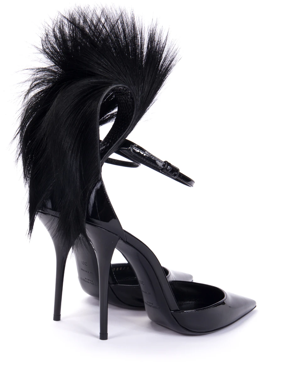 Кожаные туфли с мехом Jamie SAINT LAURENT 538079 0NPD0 1000 Черный  Фото 4