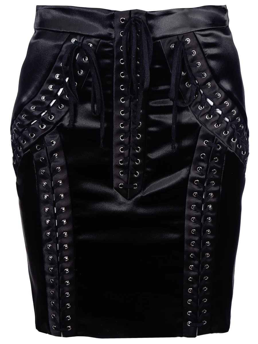 Сатиновая юбка со шнуровкой, F4BHKT FURAD N0000, DOLCE & GABBANA, Черный, 109918  - купить