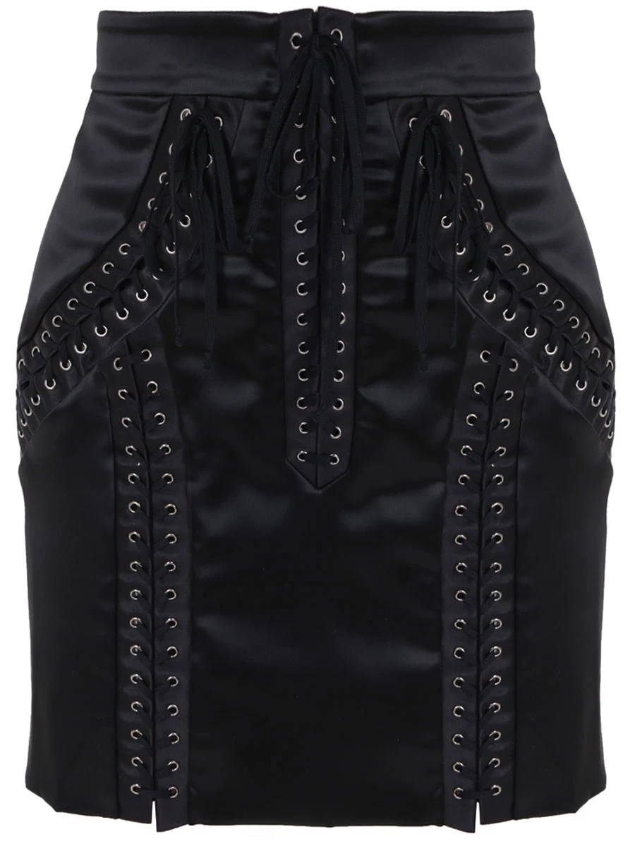 Сатиновая юбка со шнуровкой DOLCE & GABBANA F4BHKT FURAD N0000 Черный  Фото 8