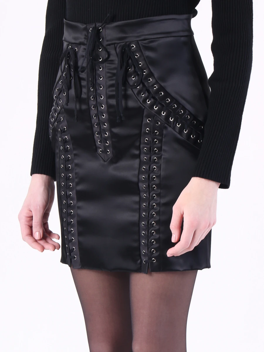 Сатиновая юбка со шнуровкой DOLCE & GABBANA F4BHKT FURAD N0000 Черный  Фото 4