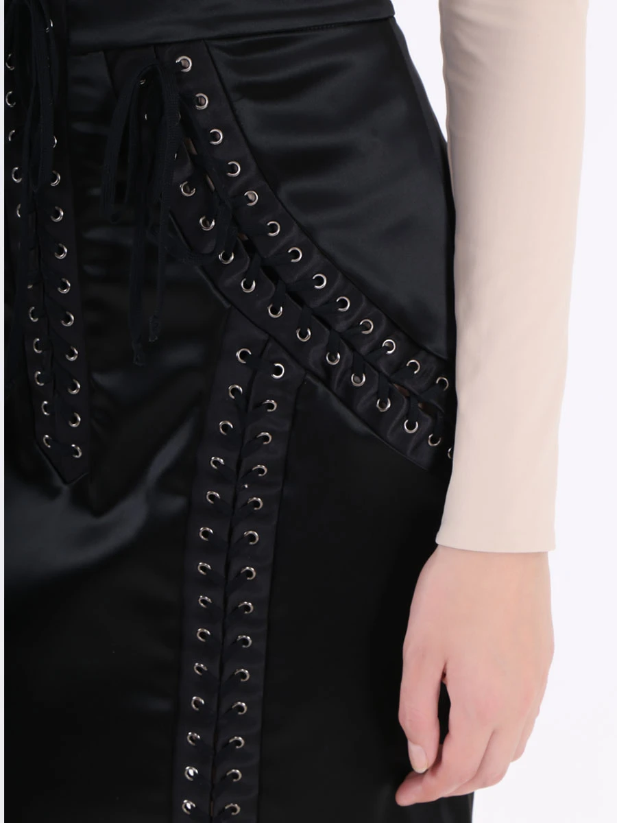 Сатиновая юбка со шнуровкой DOLCE & GABBANA F4BHKT FURAD N0000 Черный  Фото 7