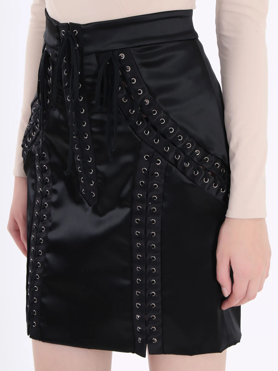 Сатиновая юбка со шнуровкой DOLCE & GABBANA F4BHKT FURAD N0000 Черный  Фото 6