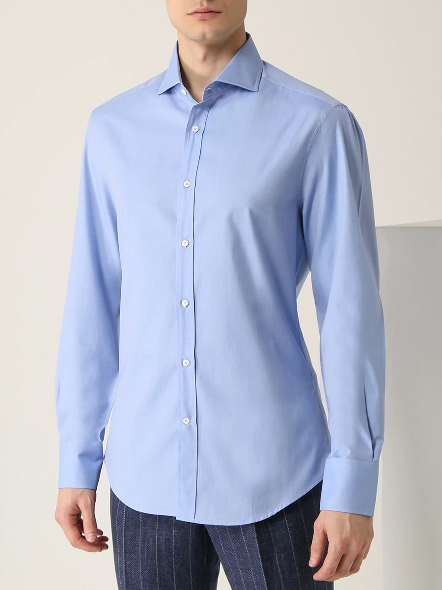 Рубашка Slim Fit хлопковая BRUNELLO CUCINELLI M0UC41718 C038 Голубой  Фото 4