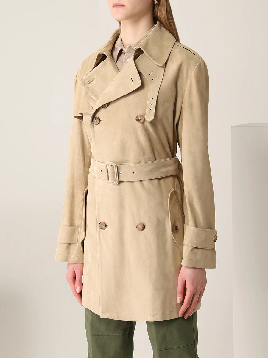 Плащ замшевый RALPH LAUREN 290853893001 Бежевый  Фото 4