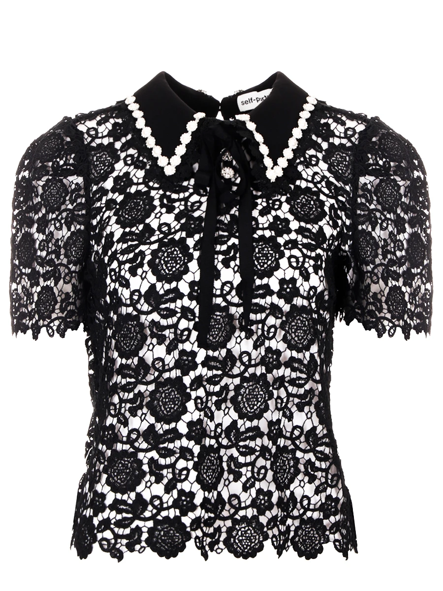 Блуза кружевная SELF-PORTRAIT RS22-034T, размер 40, цвет черный - фото 1