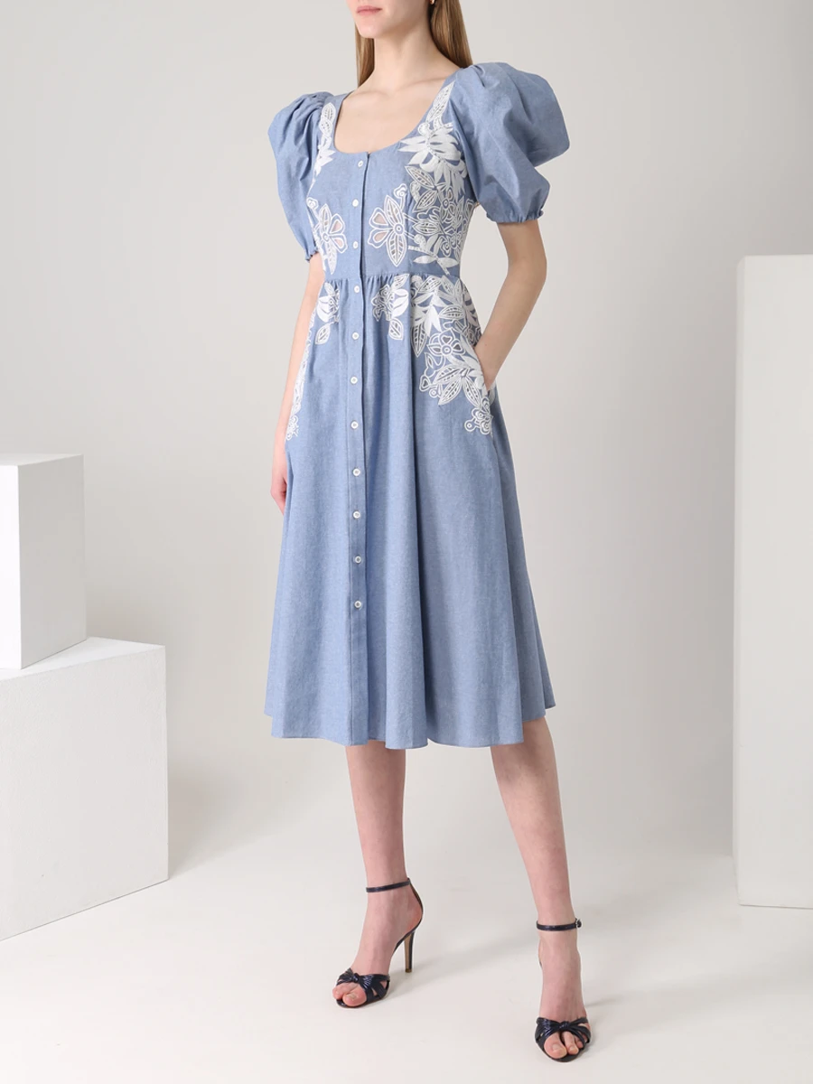 Платье хлопковое CAROLINA HERRERA R2211E540CHM 146 Голубой  Фото 4