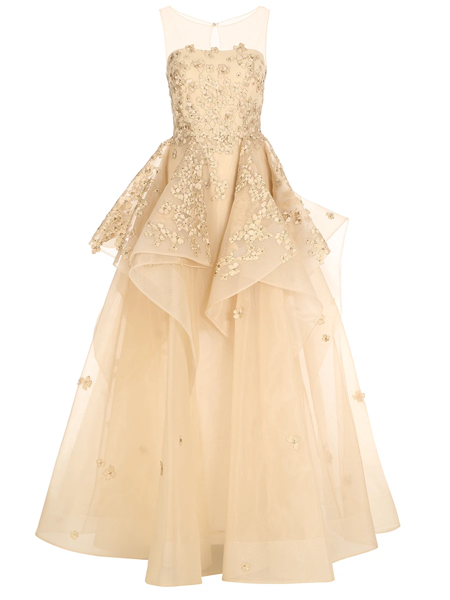 Платье с вышивкой, Re.3368 Золотистый/нашивка цветы, BY SAIID KOBEISY, Бежевый, 1071015  - купить