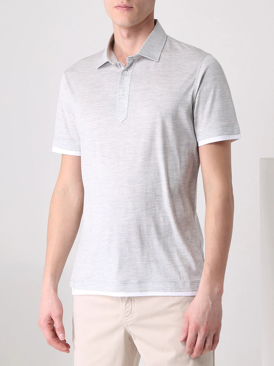 Поло из шелка и хлопка BRUNELLO CUCINELLI MTS463966 CC559 Белый  Фото 4