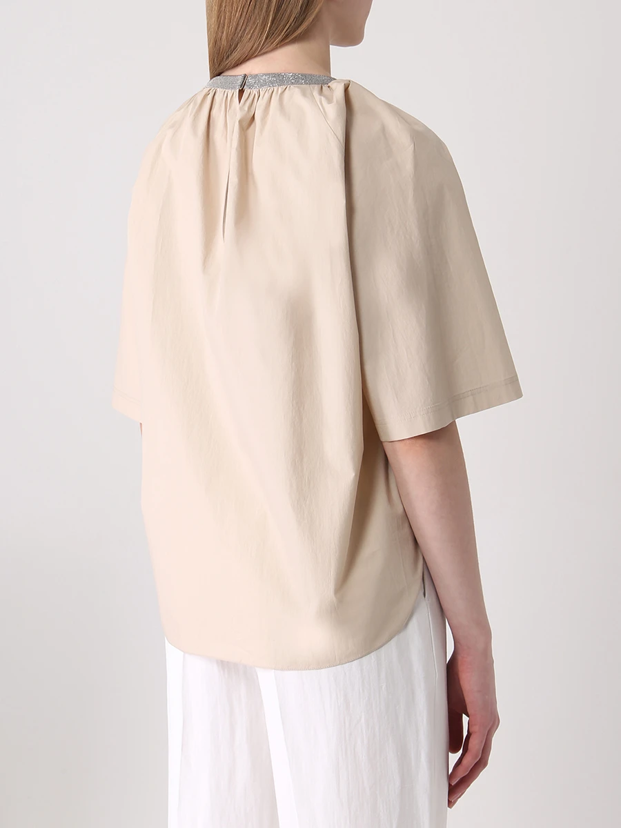 Блуза хлопковая BRUNELLO CUCINELLI M0H93FC410 C8617, размер 38, цвет бежевый - фото 3