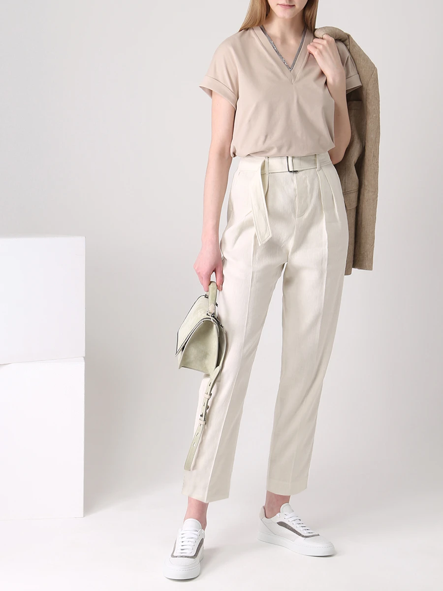 Брюки льняные BRUNELLO CUCINELLI MF591P7904 C8616 Кремовый  Фото 2