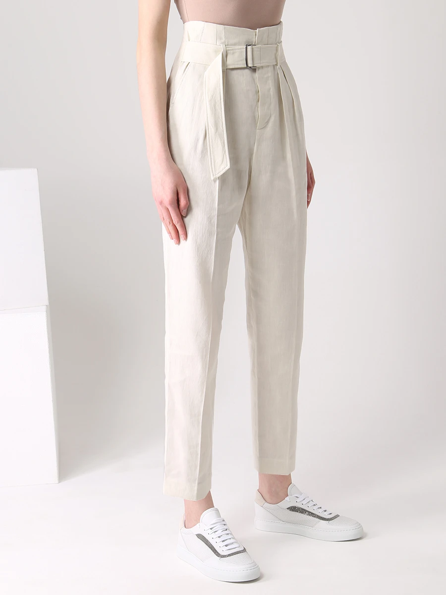 Брюки льняные BRUNELLO CUCINELLI MF591P7904 C8616 Кремовый  Фото 4