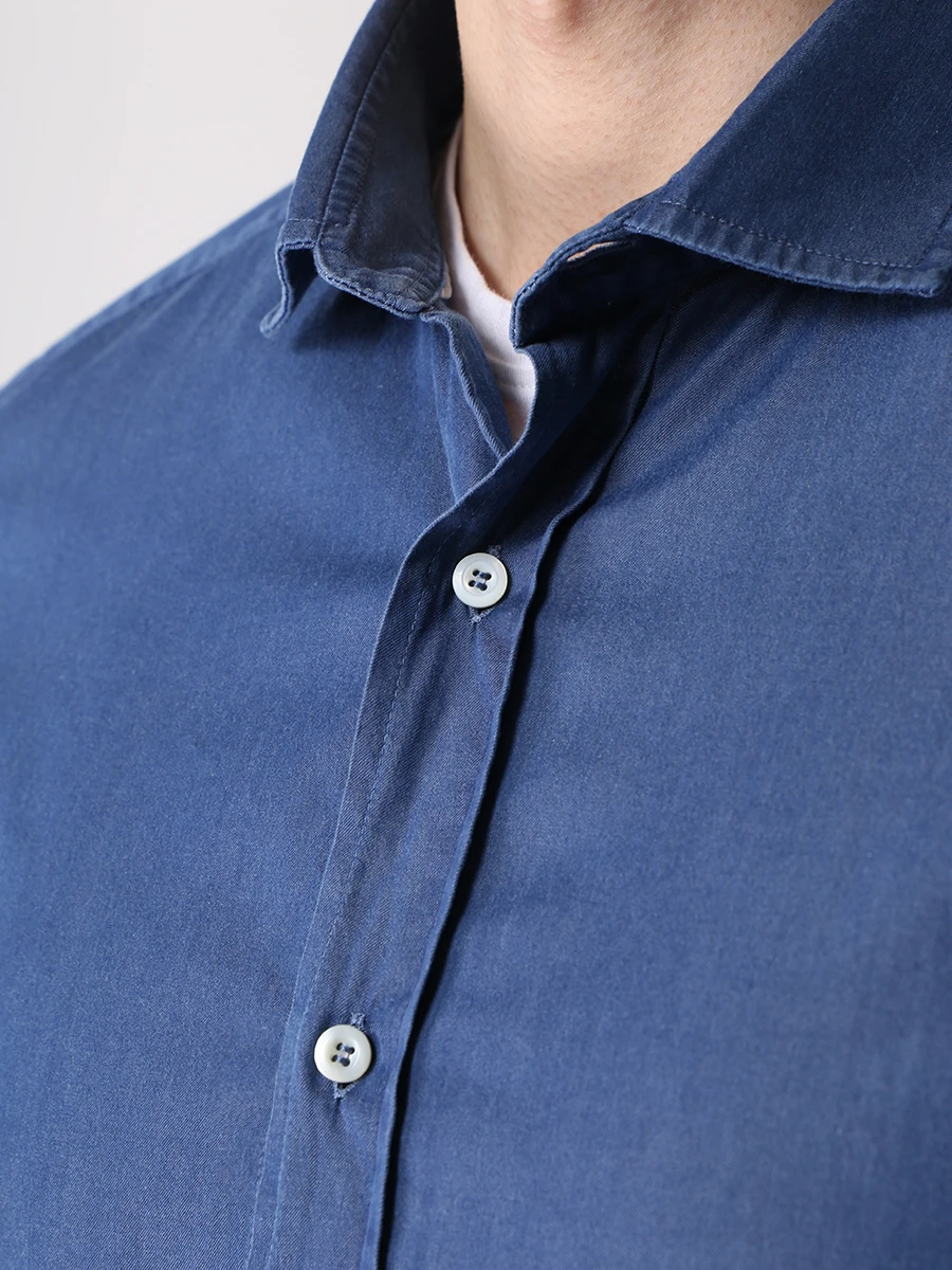Рубашка Leisure Fit хлопковая BRUNELLO CUCINELLI ML6943029 COO3, размер 50, цвет синий - фото 5