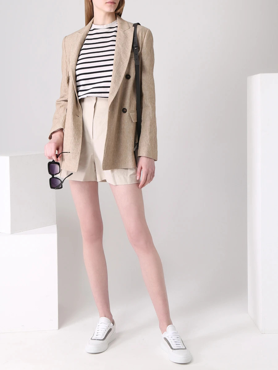 Шорты из хлопка и льна BRUNELLO CUCINELLI MH195P7832 C5942 Бежевый  Фото 2