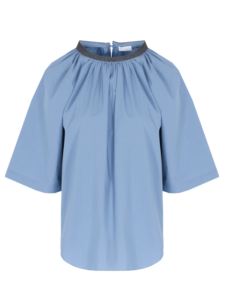 Блуза хлопковая BRUNELLO CUCINELLI M0H93FC410 C8627, размер 42, цвет голубой - фото 1