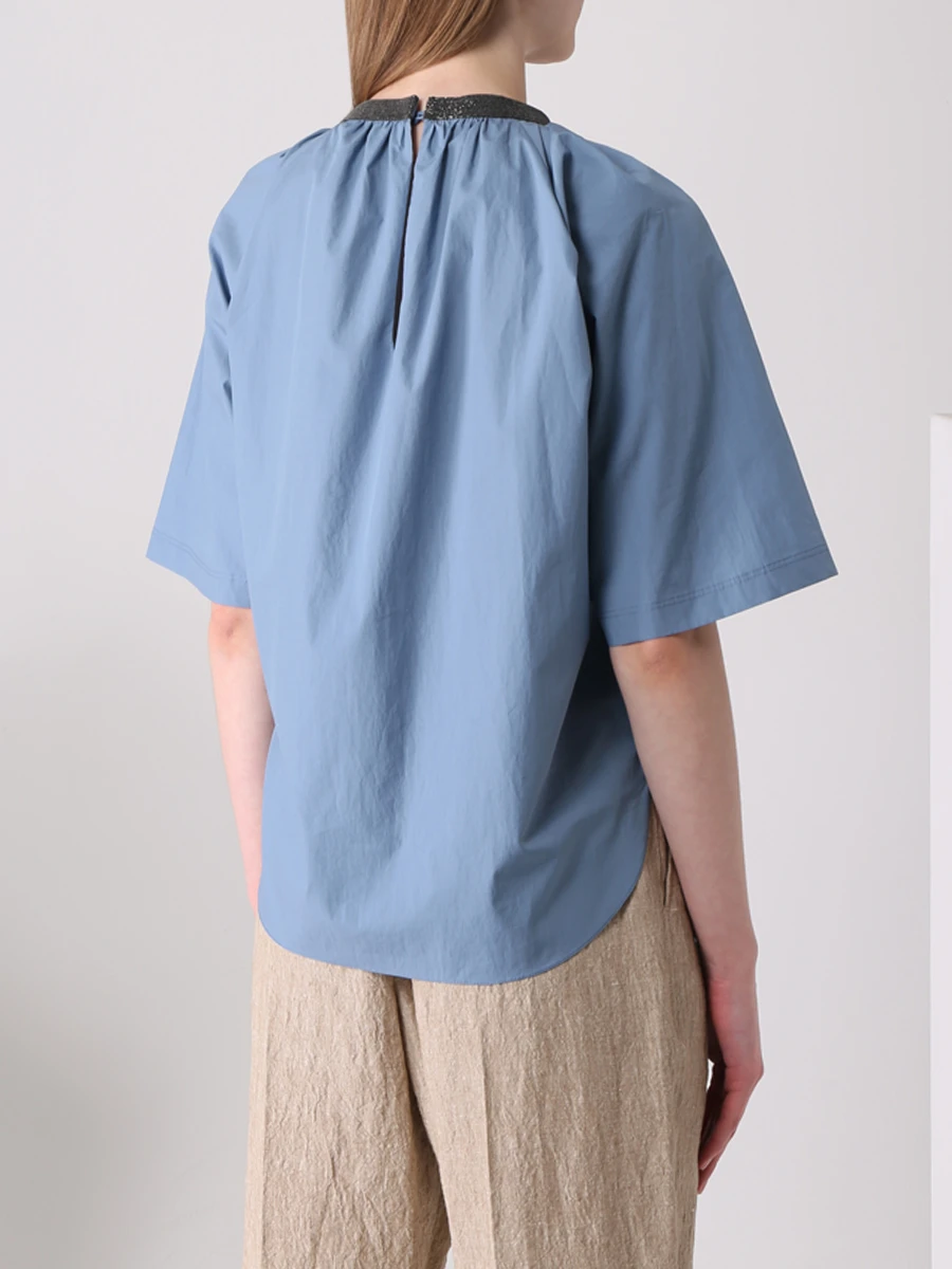 Блуза хлопковая BRUNELLO CUCINELLI M0H93FC410 C8627, размер 42, цвет голубой - фото 3