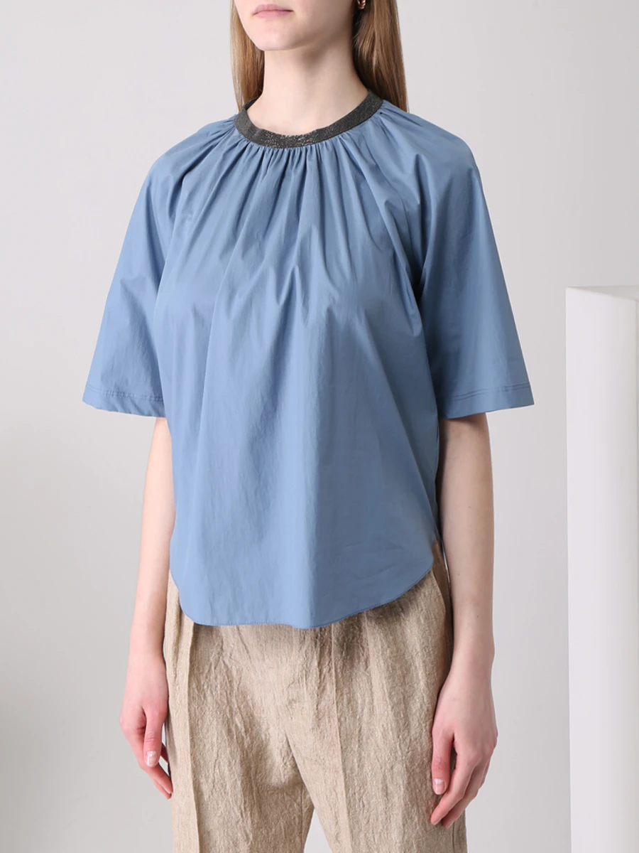 Блуза хлопковая BRUNELLO CUCINELLI M0H93FC410 C8627, размер 42, цвет голубой - фото 4