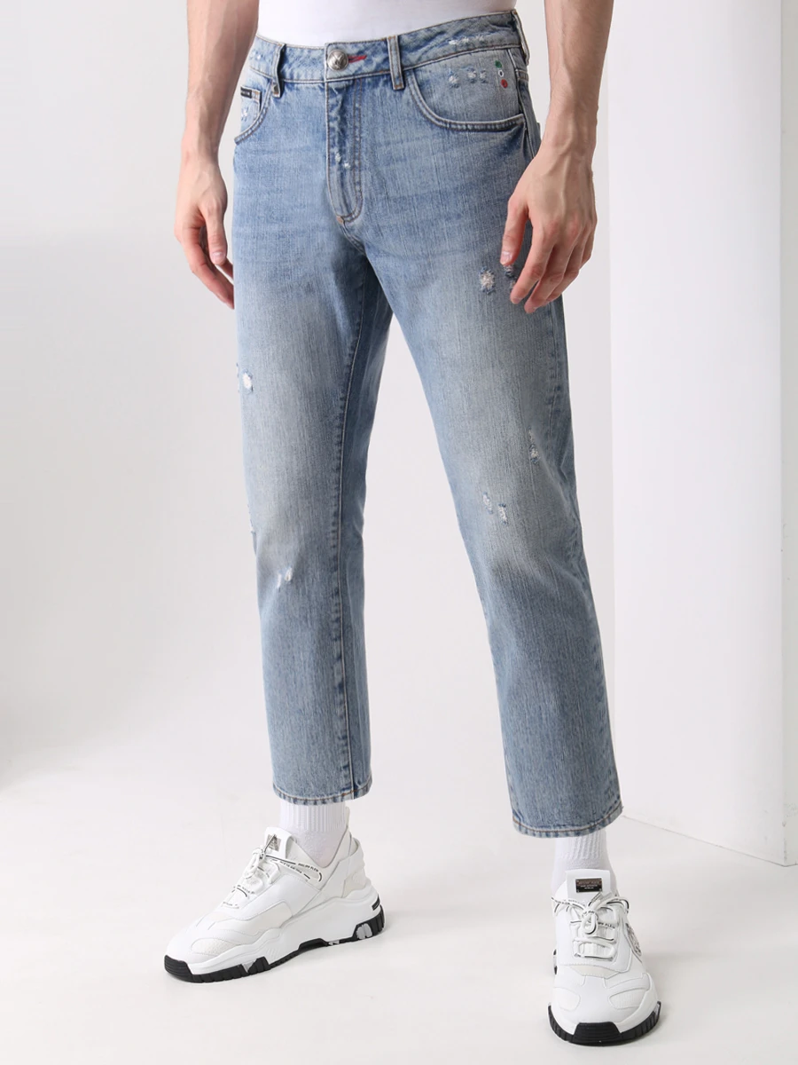 Джинсы хлопковые Straight Cut PHILIPP PLEIN MDT2777/08 голубой Голубой  Фото 4