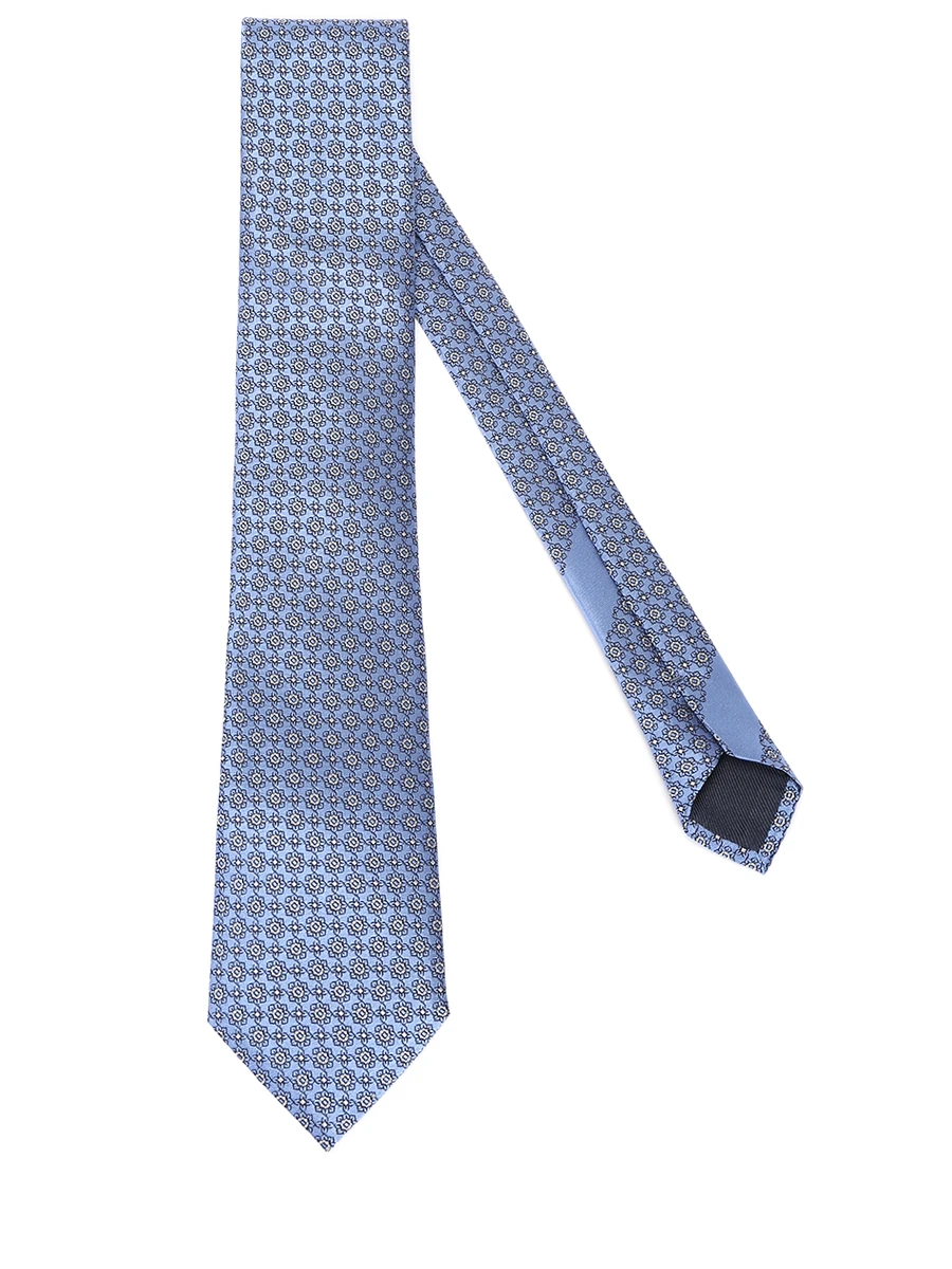 Галстук шелковый с принтом ZEGNA Z3D43T-100 BL3 Голубой  Фото 2