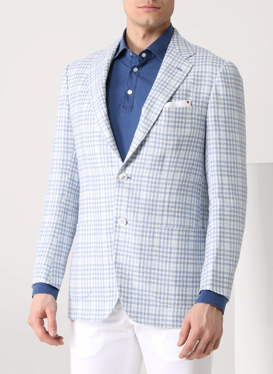 Пиджак в клетку KITON UG81K0638A03001 Голубой  Фото 4
