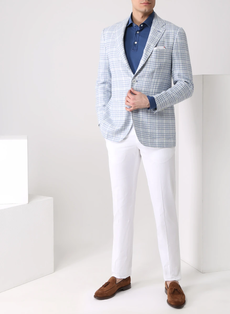 Пиджак в клетку KITON UG81K0638A03001 Голубой  Фото 2