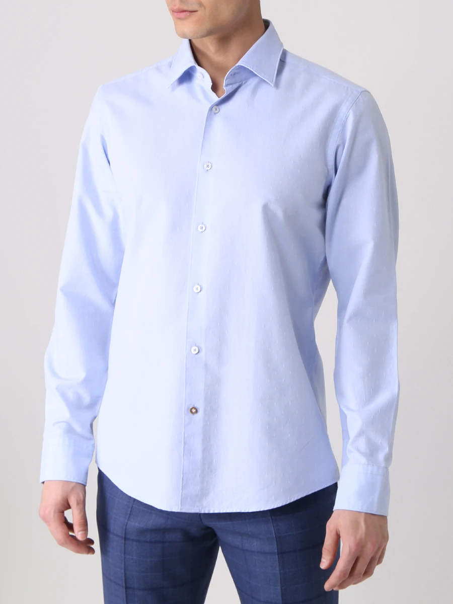 Рубашка Regular Fit из хлопка и льна BOSS 50469806/451, размер 48, цвет голубой 50469806/451 - фото 4