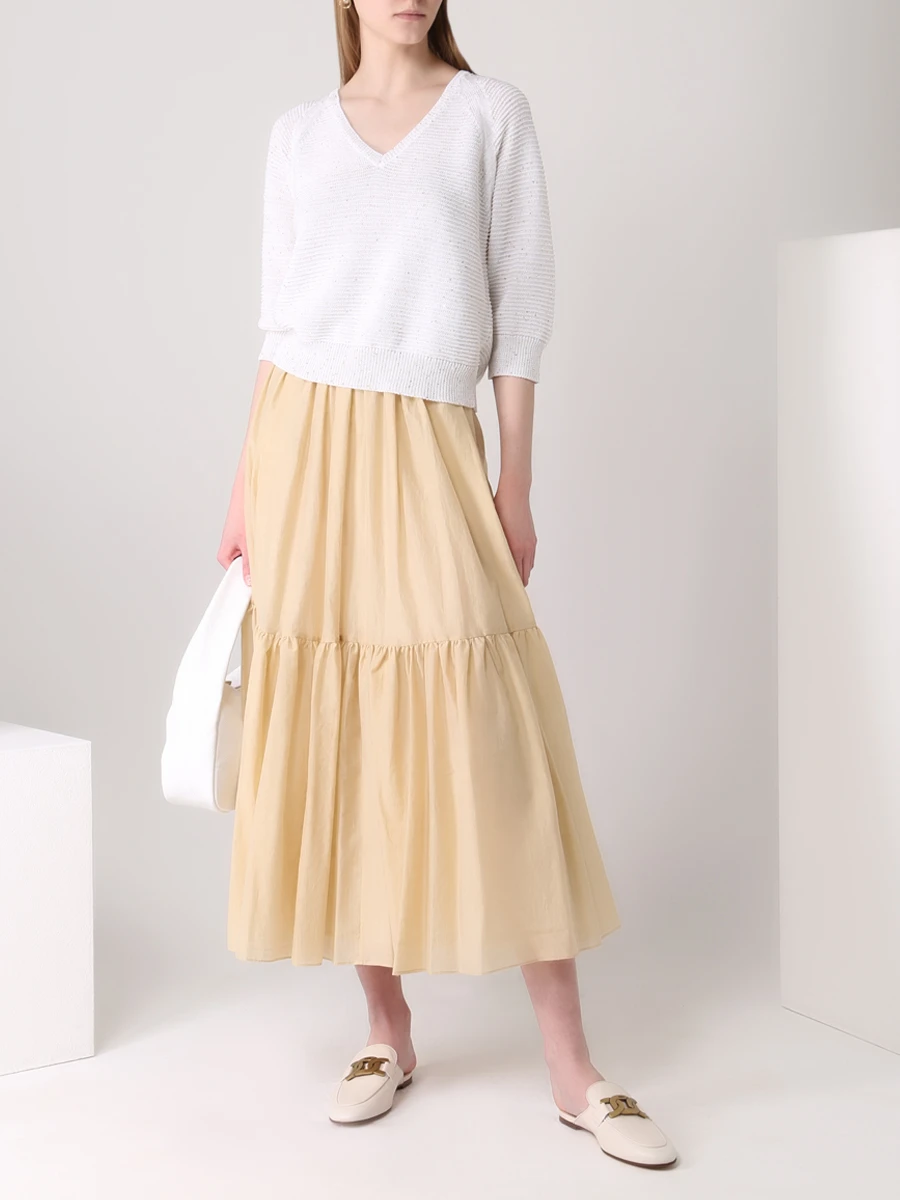 Пуловер хлопковый с пайетками LORENA ANTONIAZZI E22114VM08A/2545/2130 Белый  Фото 2