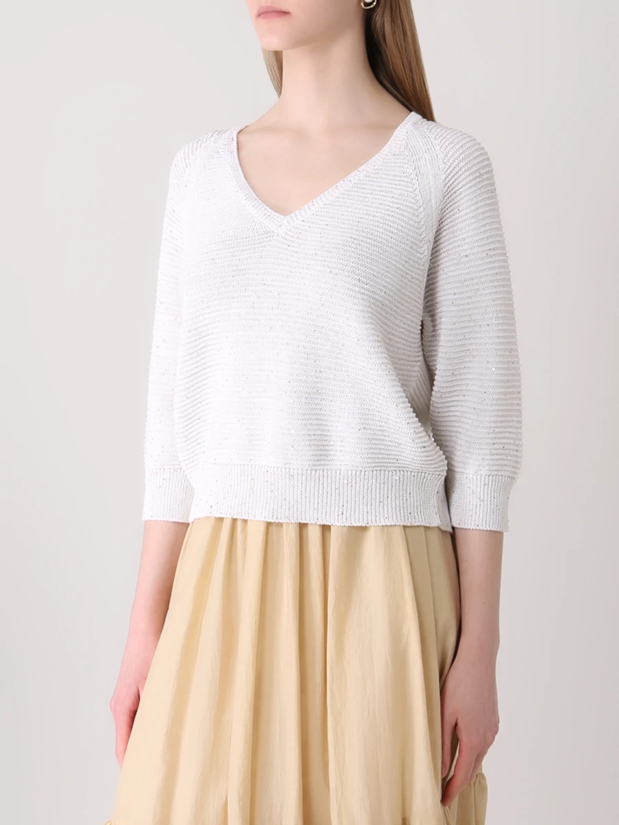 Пуловер хлопковый с пайетками LORENA ANTONIAZZI E22114VM08A/2545/2130 Белый  Фото 4